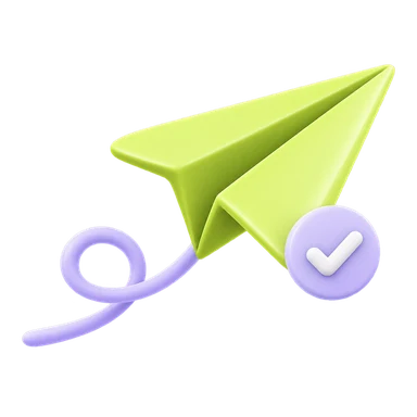 Illustrazione di un aeroplano di carta verde e una conferma di invio
